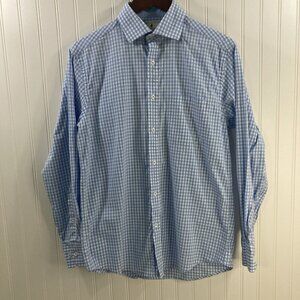 Southern Pines Men Medium Blue Plaid Button Up Shirt